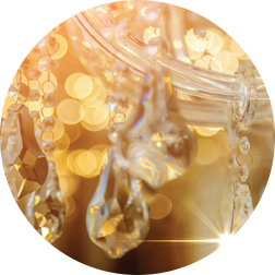 Close up shot of a crystal chandelier.