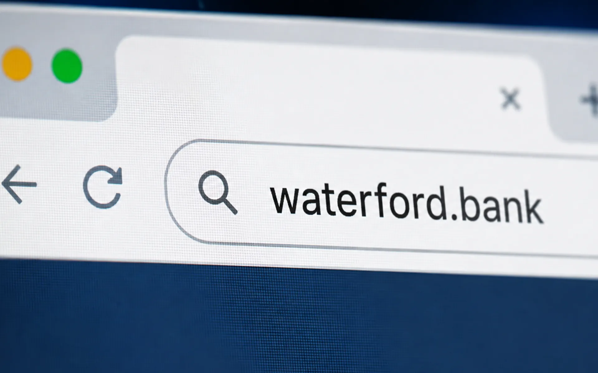 Close up of waterford.bank URL in a search bar.